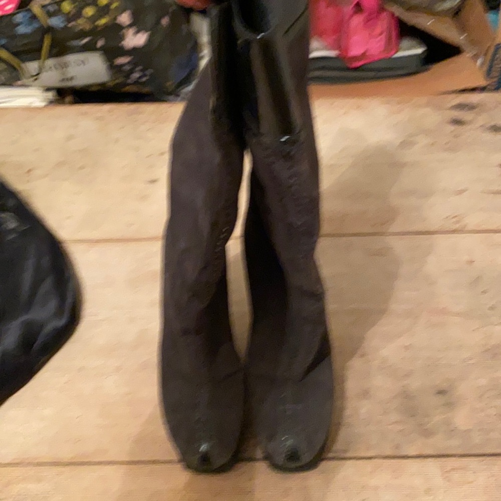 Ysl tribute platform knee boots suede and patent